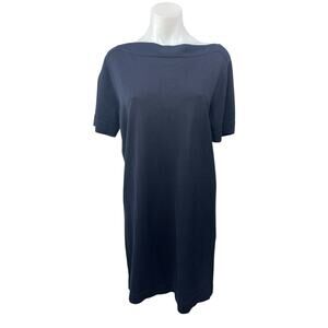 COS Women's Navy Blue Boat Neck Short Sleeve Knit Mini Shift Dress Size XS